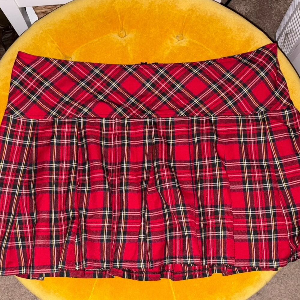 Royal Bones by Tripp Red Plaid Pleated Mini Skirt Plus Size 1 Hot Topic